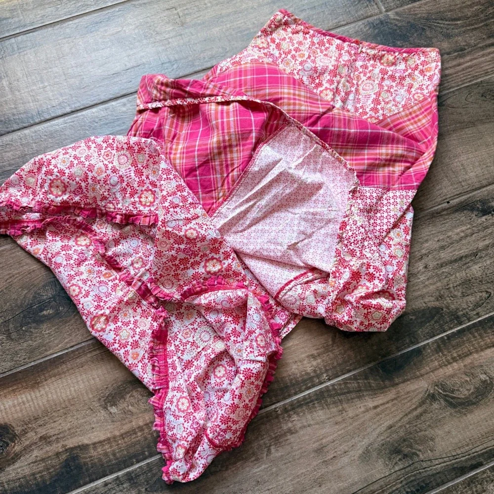 Oilily Women's Vintage Patchwork Floral Applique Plaid Ruffle Maxi Skirt,Pink,34 - Picture 9 of 15